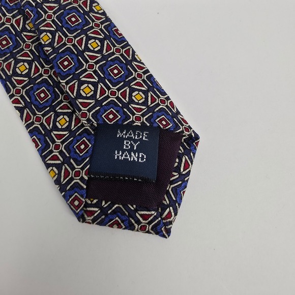 Polo Ralph Lauren Necktie Mens Blue Red Geometric Medallion Vintage Silk 4" - Picture 5 of 7